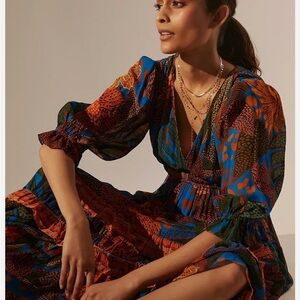 FARM Rio Vibrant Blue and Orange Long Sleeve Dress